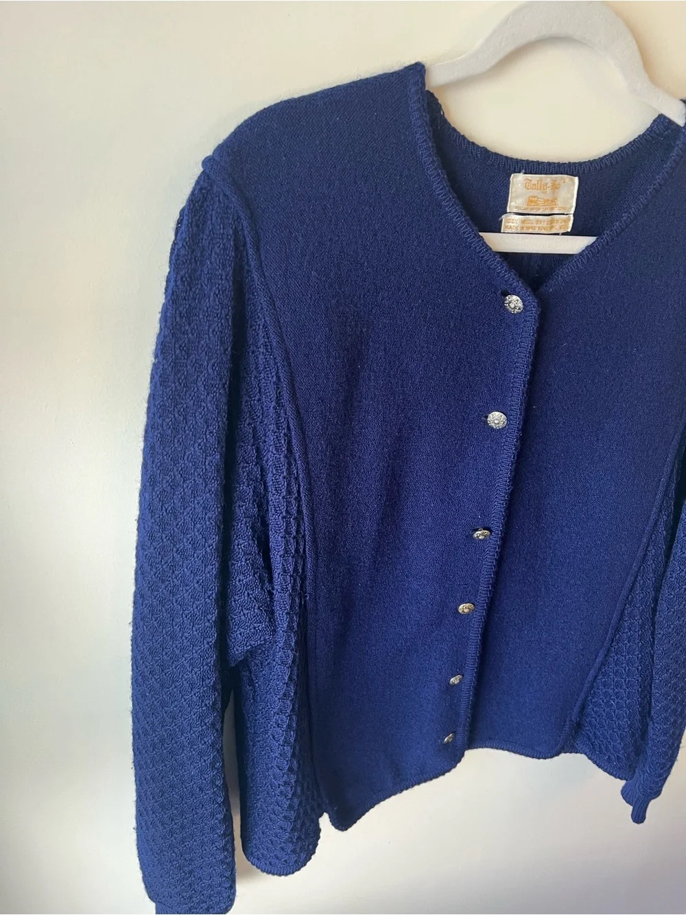 VTG Tally Ho Women’s Navy Blue 100% Boiled Wool Jacket Cardigan Large
